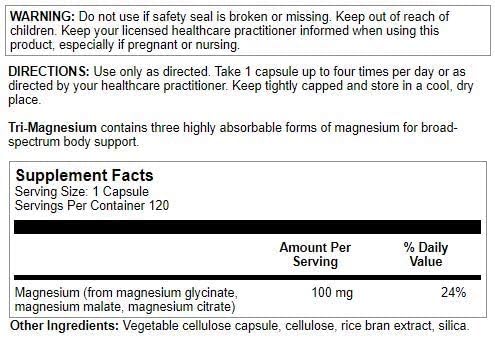 Close-up of Nutra BioGenesis Tri-Magnesium capsules highlighting high absorption formula.