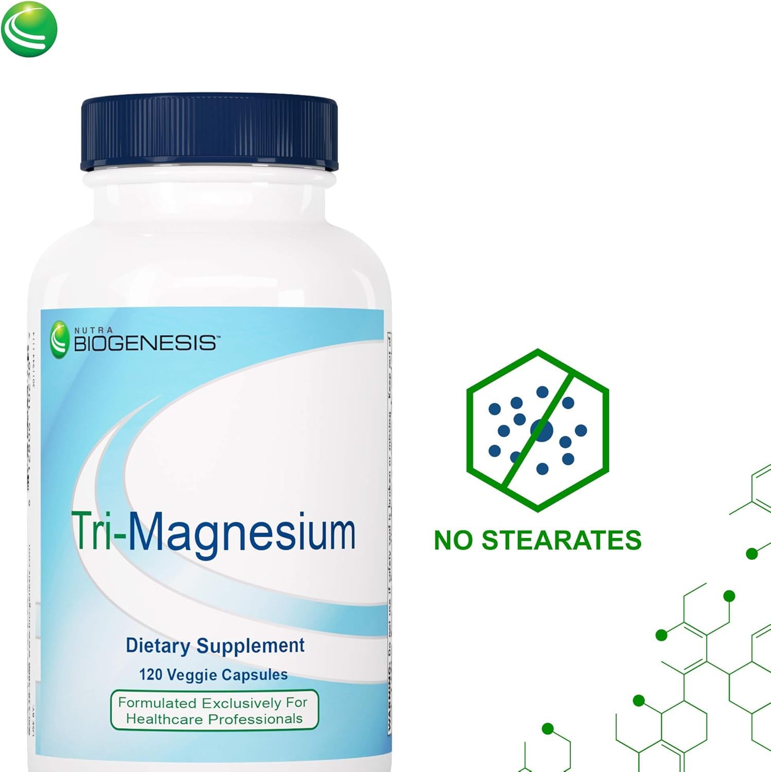 Nutra BioGenesis Tri-Magnesium label details 100 mg magnesium per capsule.