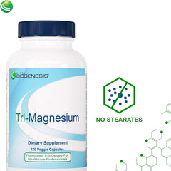Nutra BioGenesis Tri-Magnesium label details 100 mg magnesium per capsule.