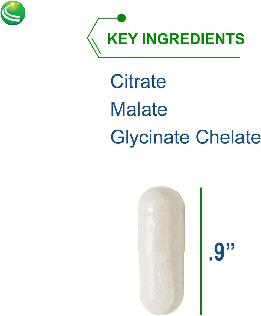Graphic showing oxide, malate, and citrate forms in Nutra BioGenesis Tri-Magnesium.