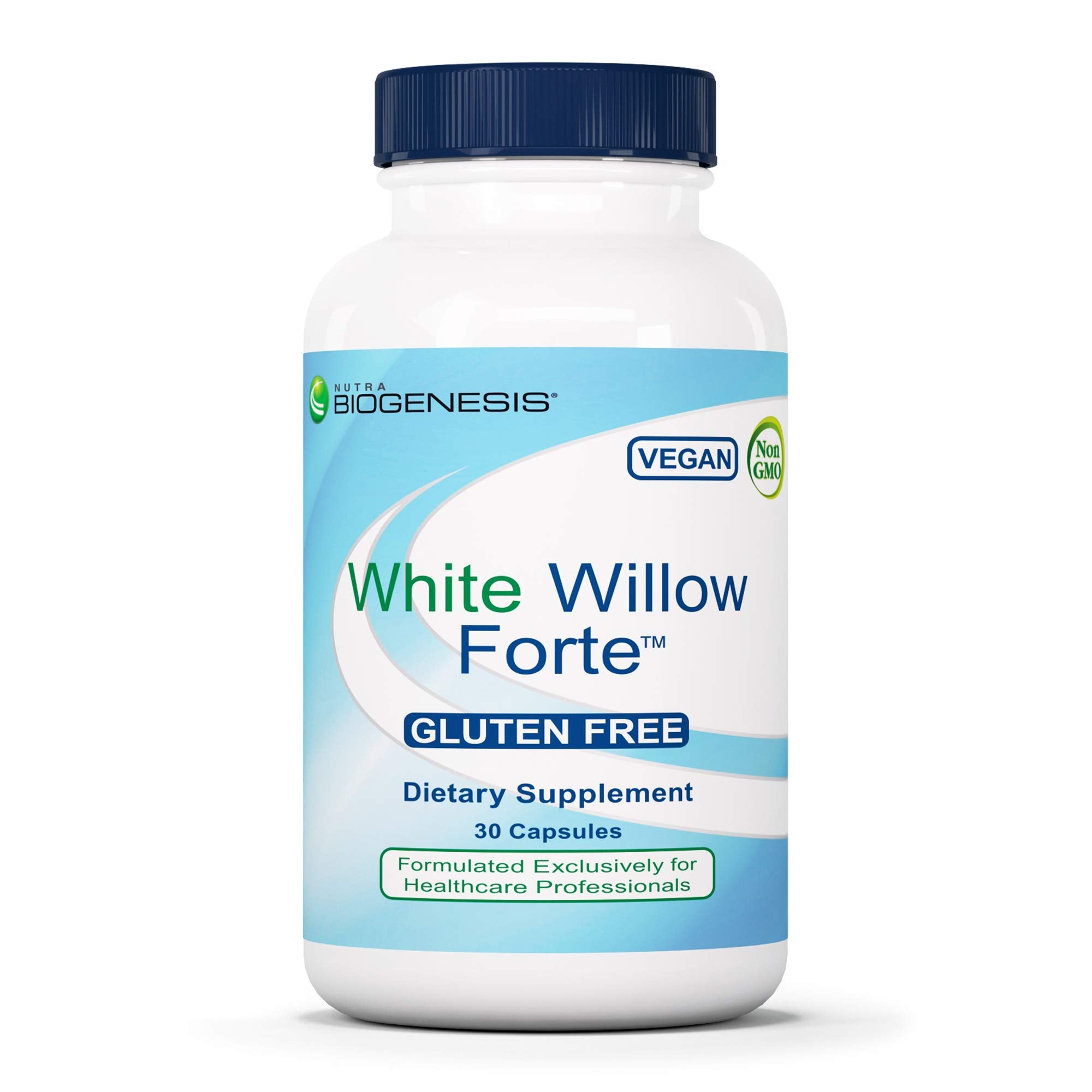Nutra BioGenesis White Willow Forte bottle with label signaling digestive support.