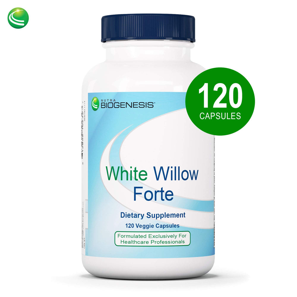 Nutra BioGenesis White Willow Forte bottle on a shelf ready for use