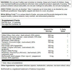 Close-up of Nutra BioGenesis White Willow Forte capsules highlighting vegan digestion support