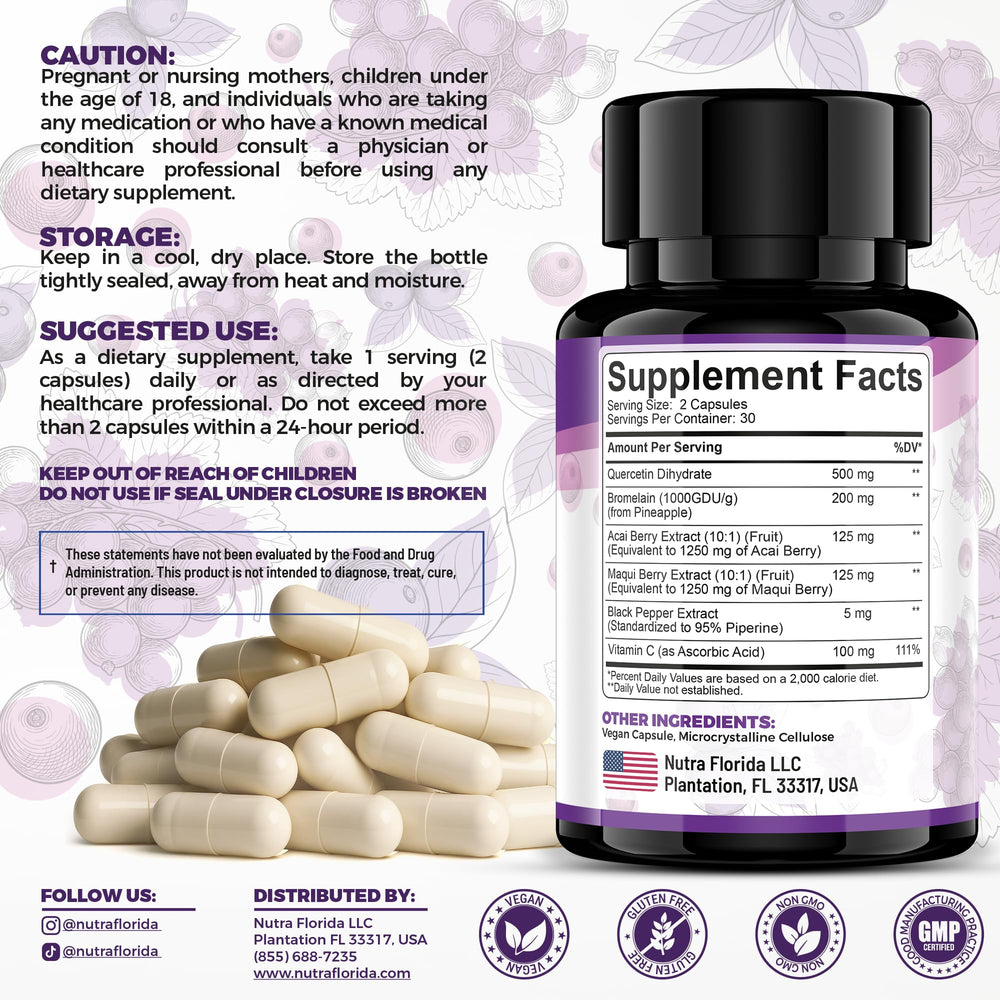 Nutra Florida Quercetin capsules offer easy daily antioxidant intake.