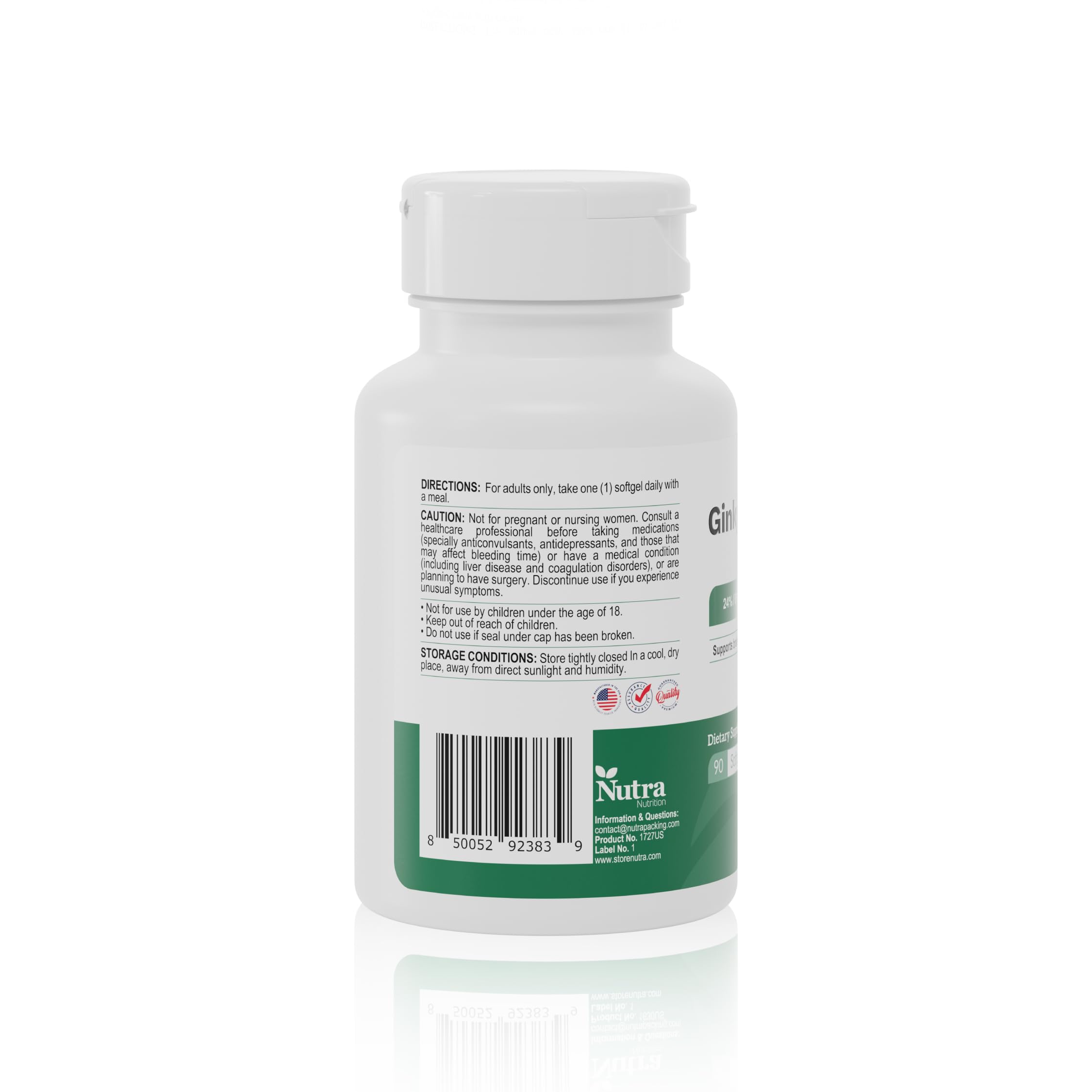 Nutra Nutrition Ginkgo Biloba capsule closeup emphasizing brain vitality.