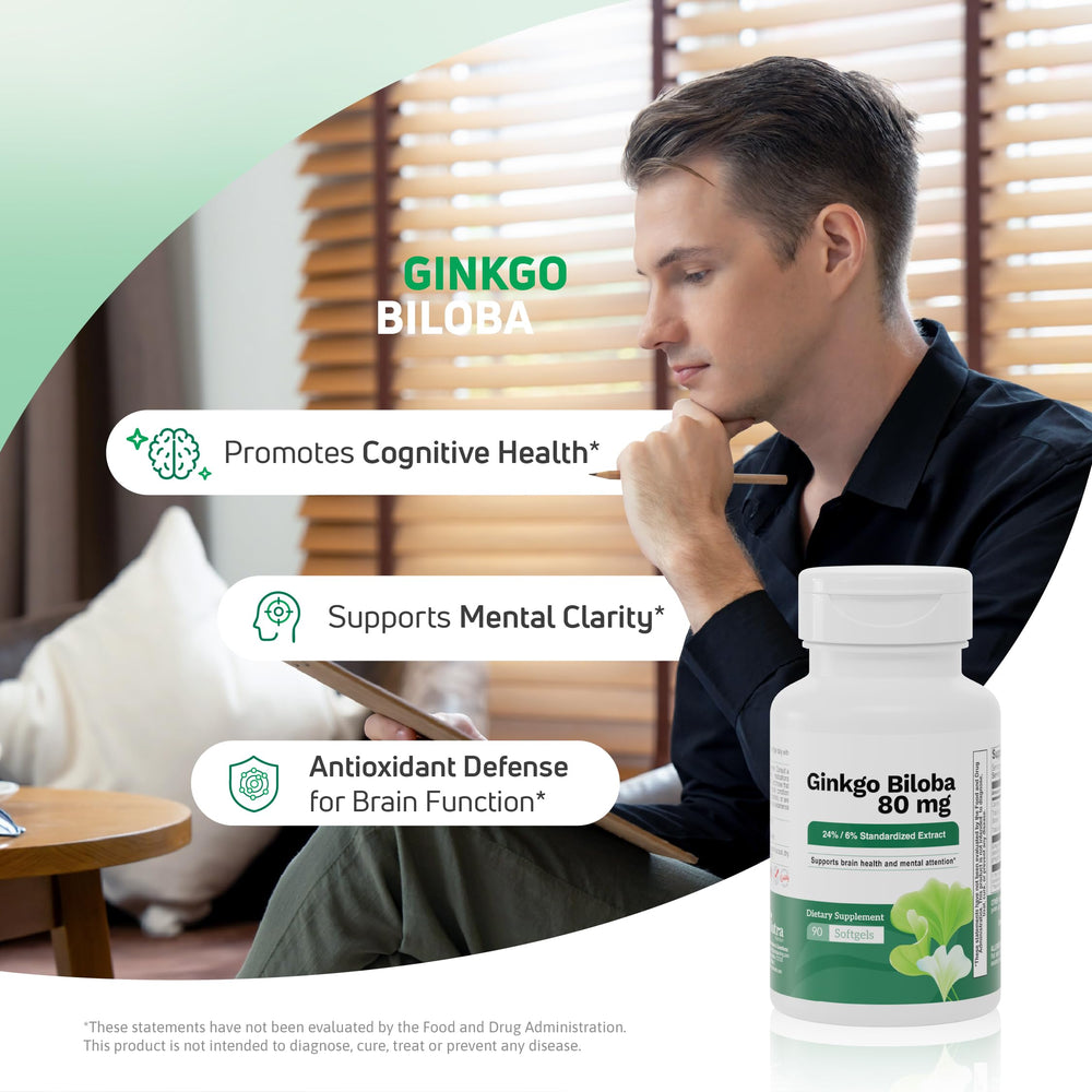 Nutra Nutrition Ginkgo Biloba label closeup noting non-GMO and gluten-free.