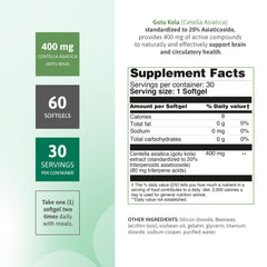 Nutra Nutrition Gotu Kola bottle back with ingredients for informed daily use.