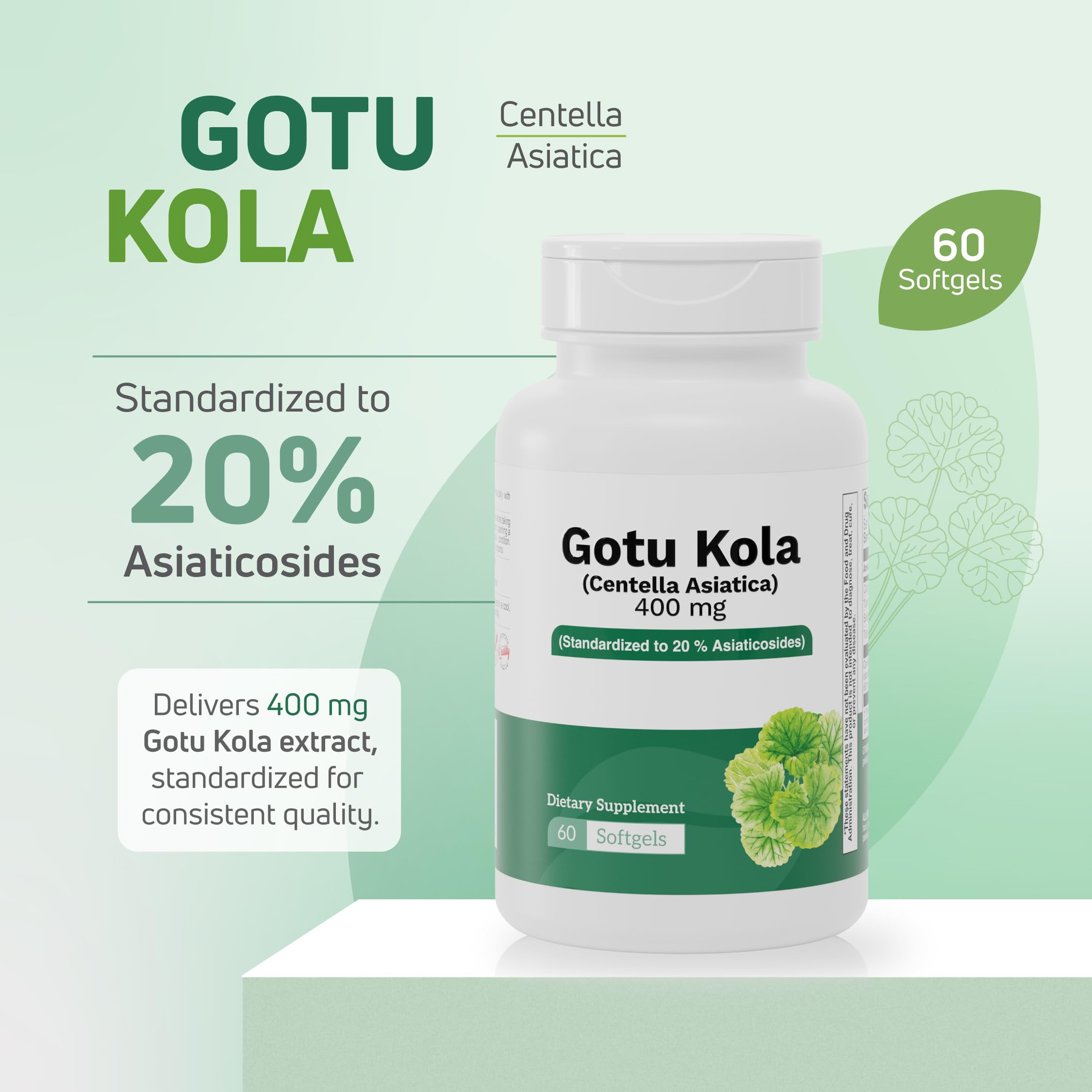 Nutra Nutrition Gotu Kola softgels poured for an easy daily routine.