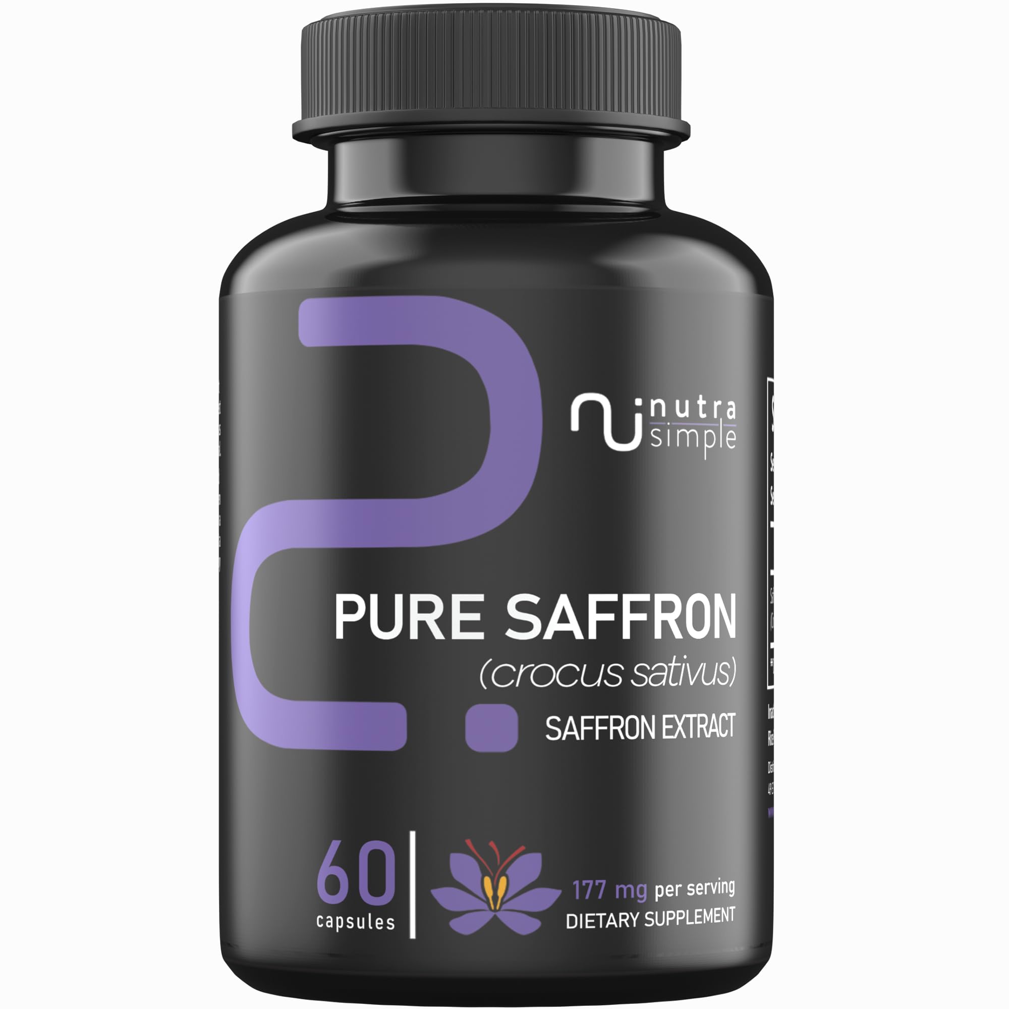 Nutra Simple saffron bottle front for daily mood and energy support.