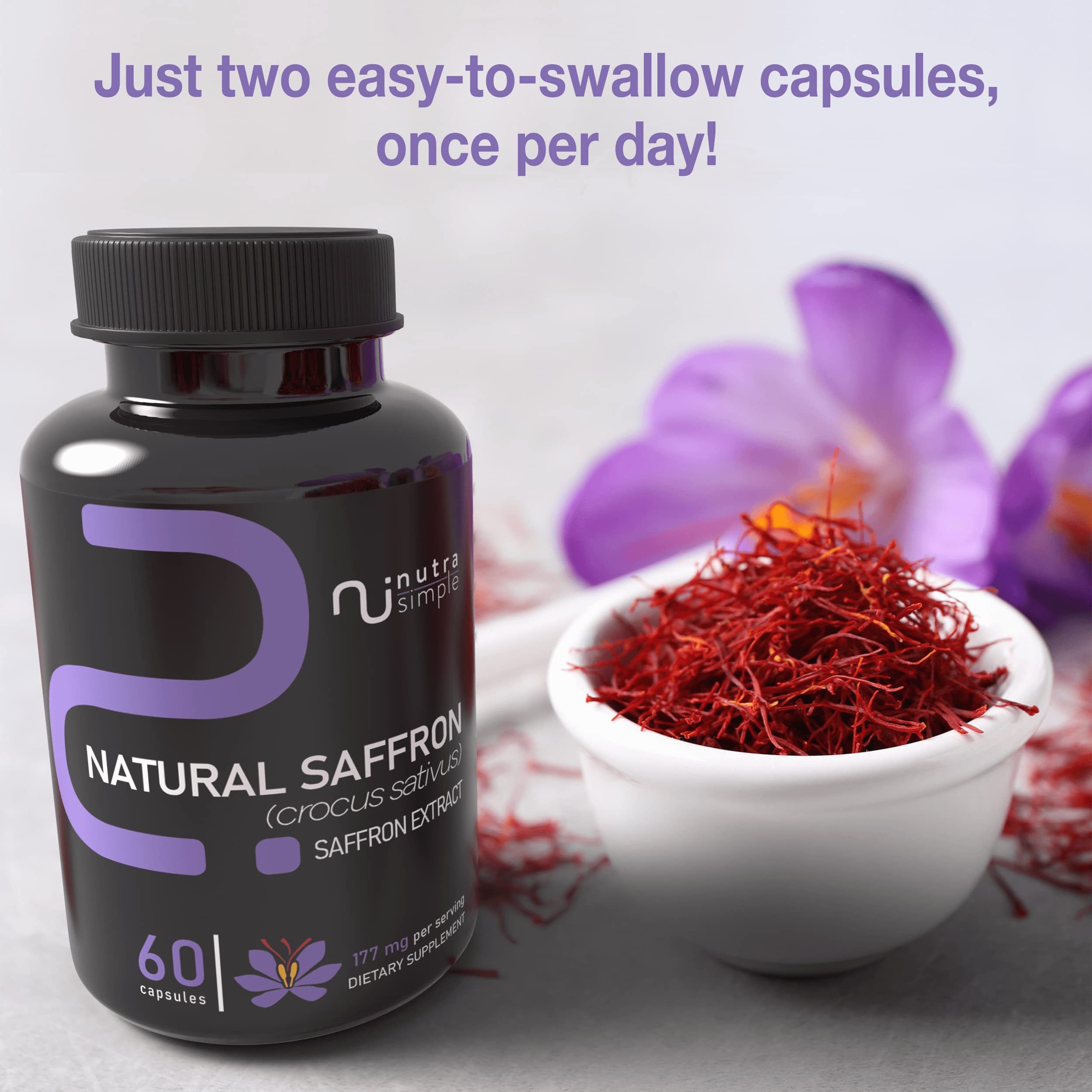 Nutra Simple saffron capsules pictured in a daily routine setting for consistency.