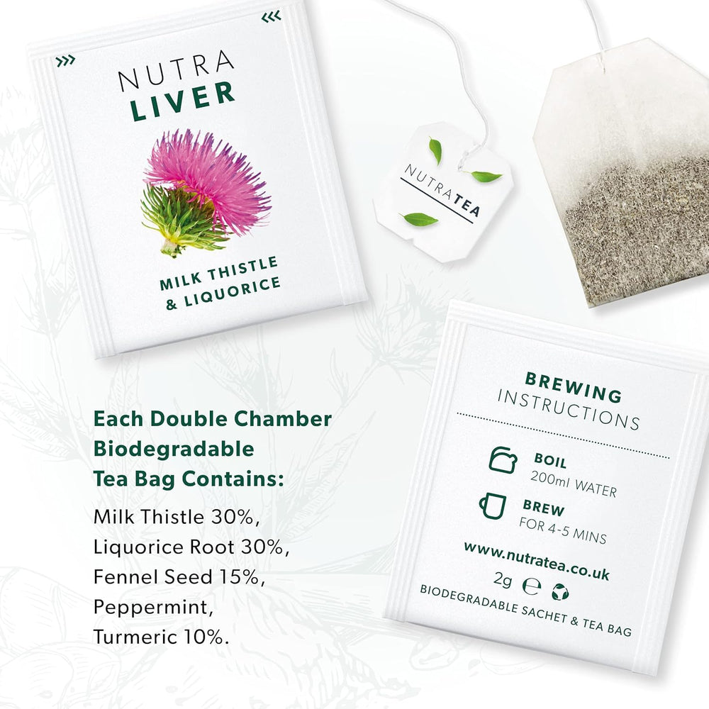 Nutra Tea Nutraliver cardo mariano, ingrediente clave con sabor herbal.