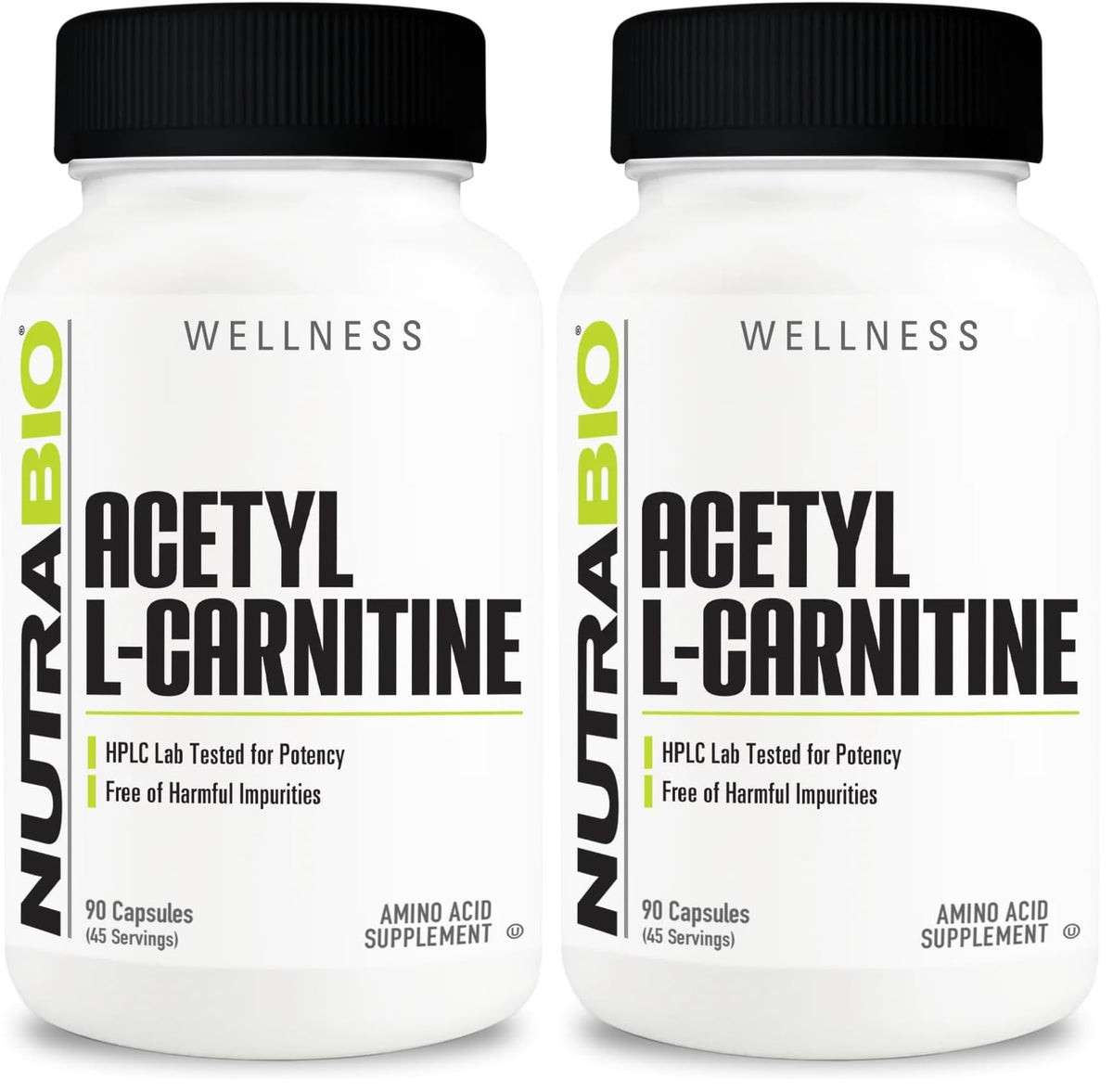 NutraBio Acetyl L-Carnitine bottle front for mental clarity and energy support.