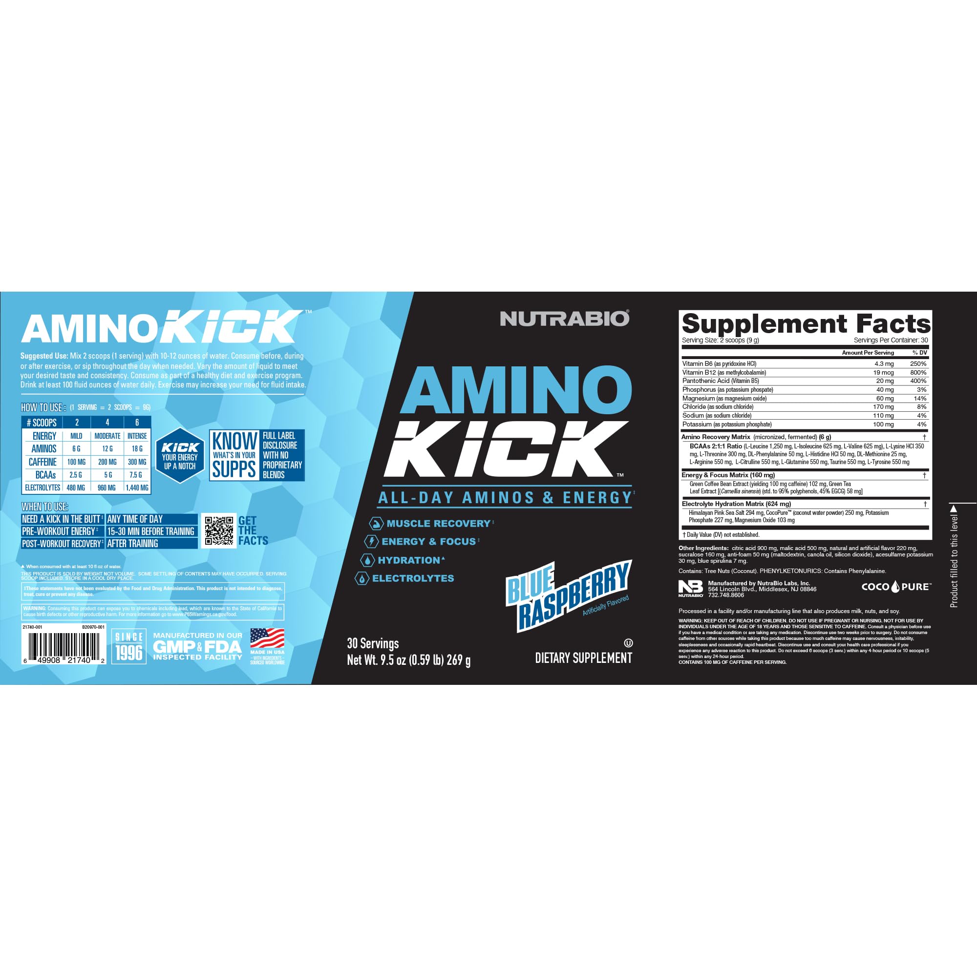 NutraBio Amino Kick bottle front label for easy recognition