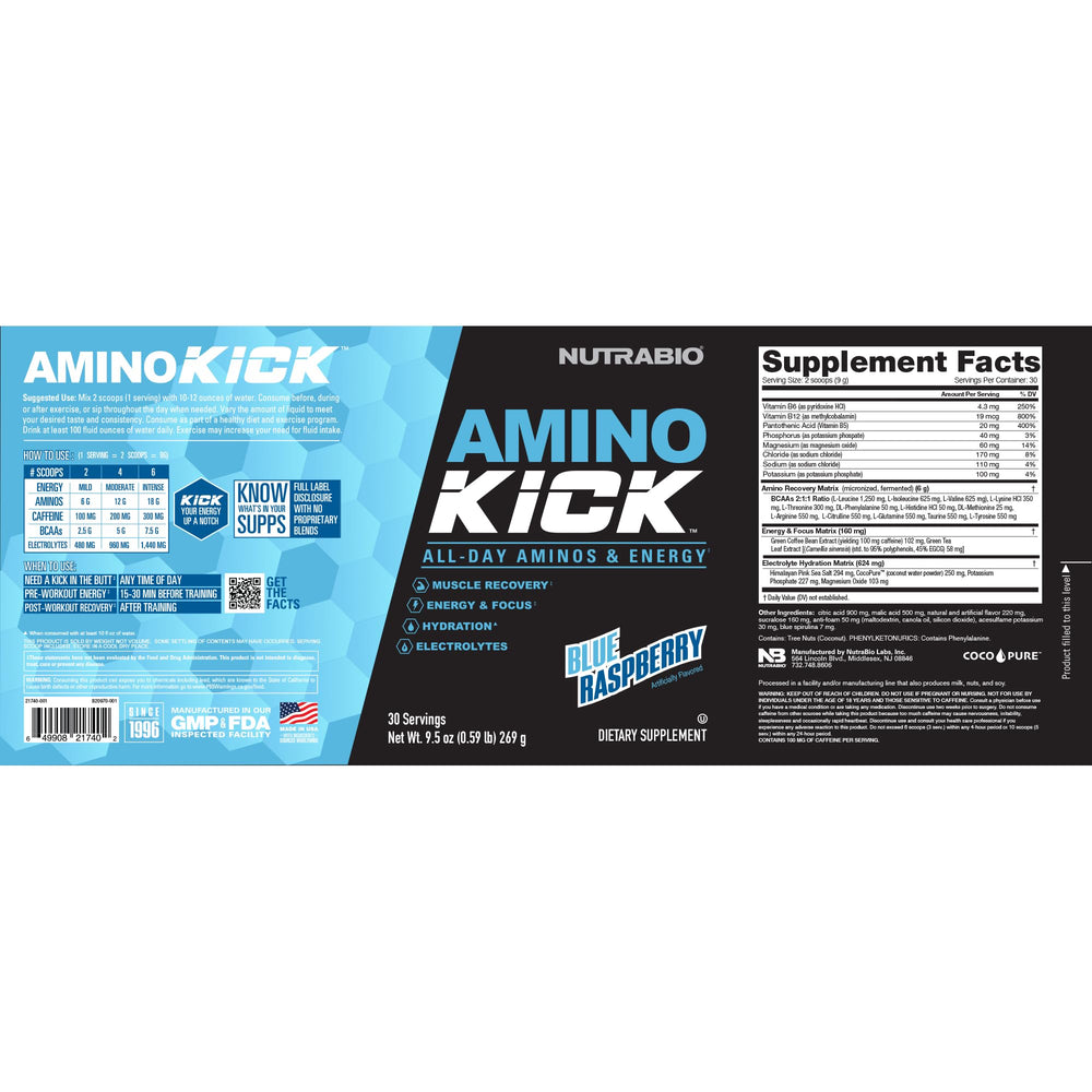 NutraBio Amino Kick bottle front label for easy recognition