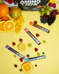 NutraBio Amino Kick ingredient label highlighting amino acids and caffeine.