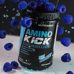 NutraBio Amino Kick scoop dispensing the precise serving