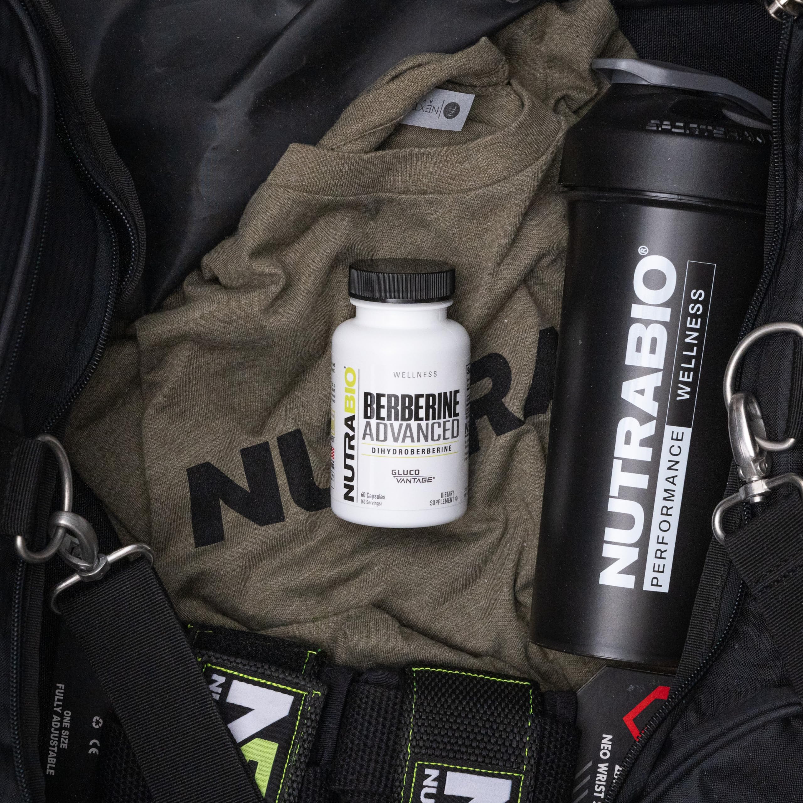 NutraBio Berberine Advanced capsules closeup highlighting form