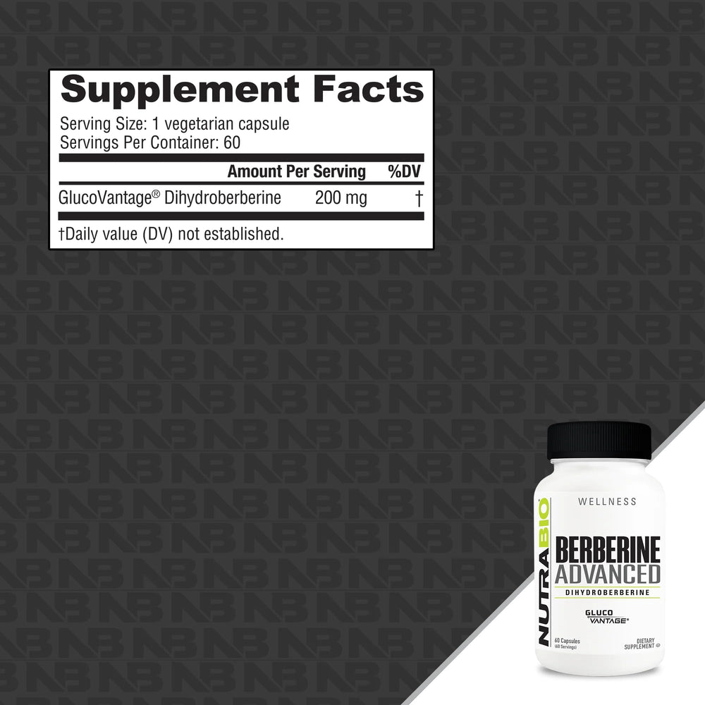 NutraBio Berberine Advanced label detail with transparent ingredients