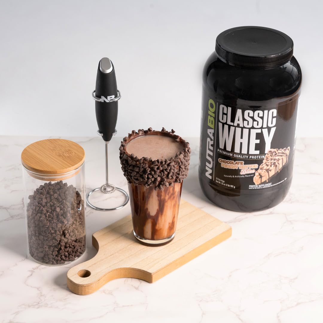 NutraBio Classic Whey label close-up with full ingredient disclosure.