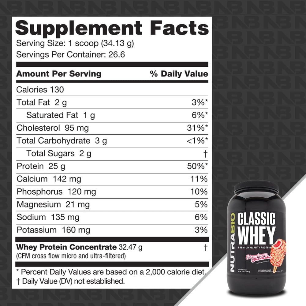 NutraBio Classic Whey dissolved in milk shows creamy texture.