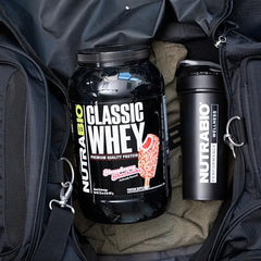 NutraBio Classic Whey label closeup highlights clean ingredients and no fillers.