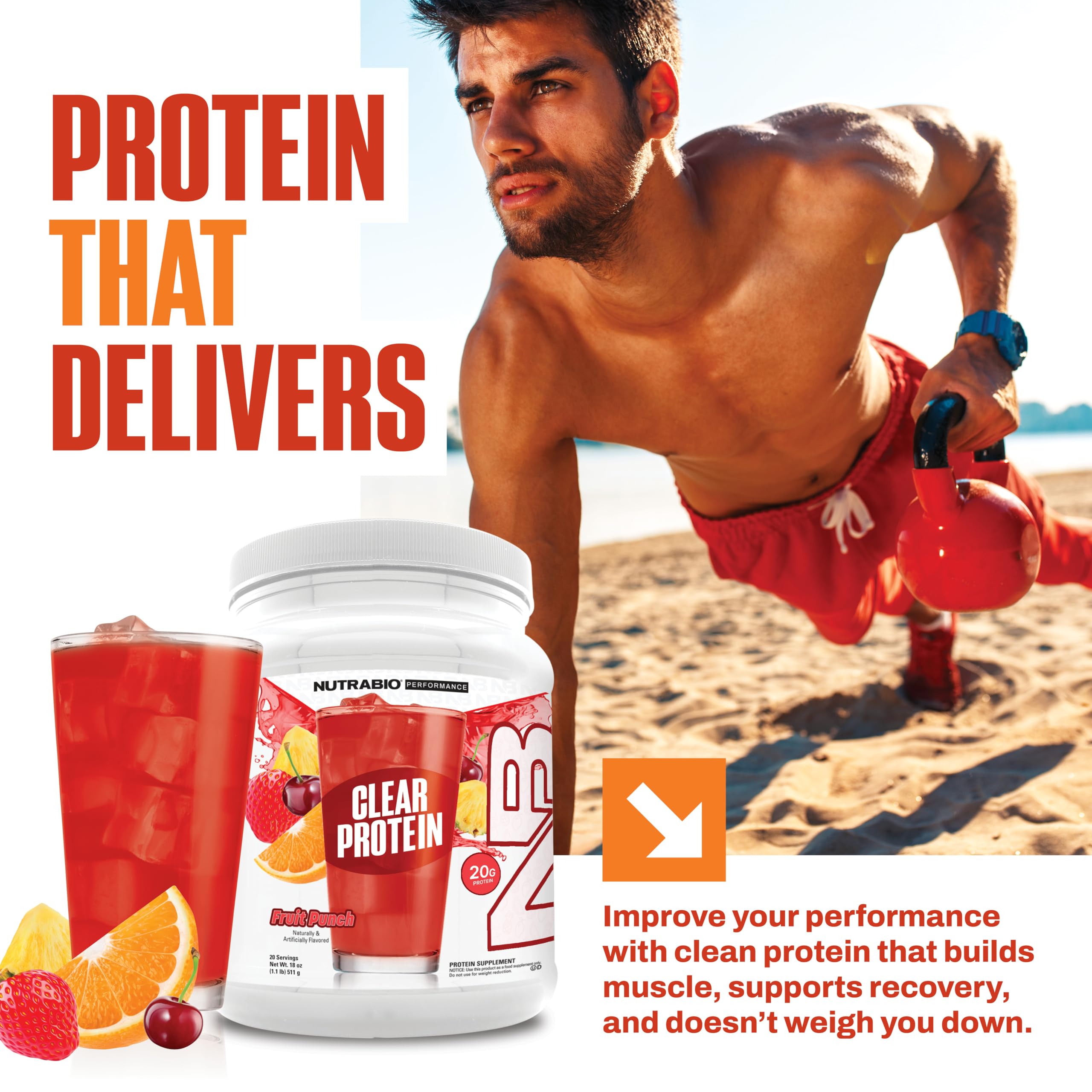 NutraBio Clear Whey Fruit Punch lid showing resealable packaging convenience.