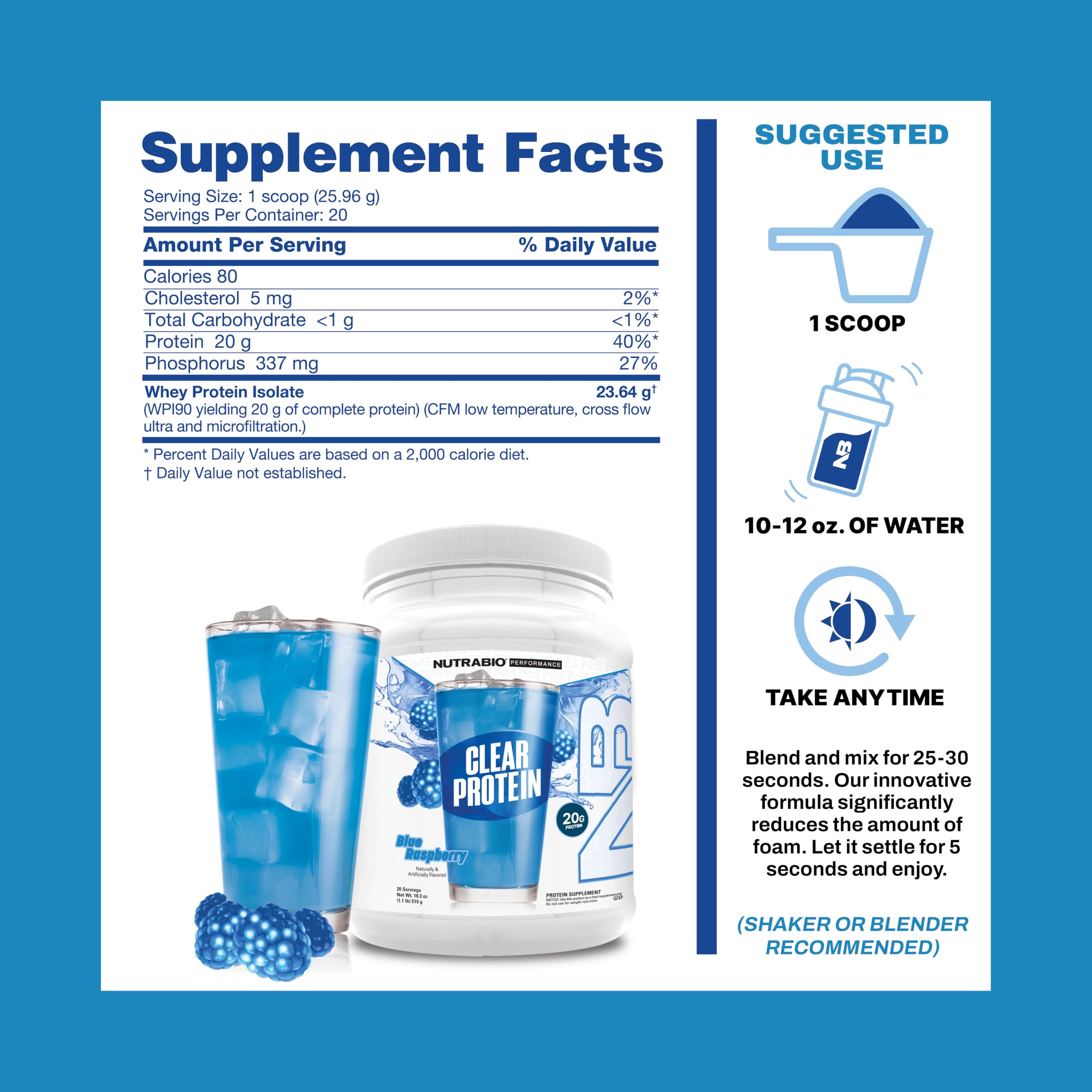 NutraBio Clear Whey Isolate 20g per serving shown for recovery support