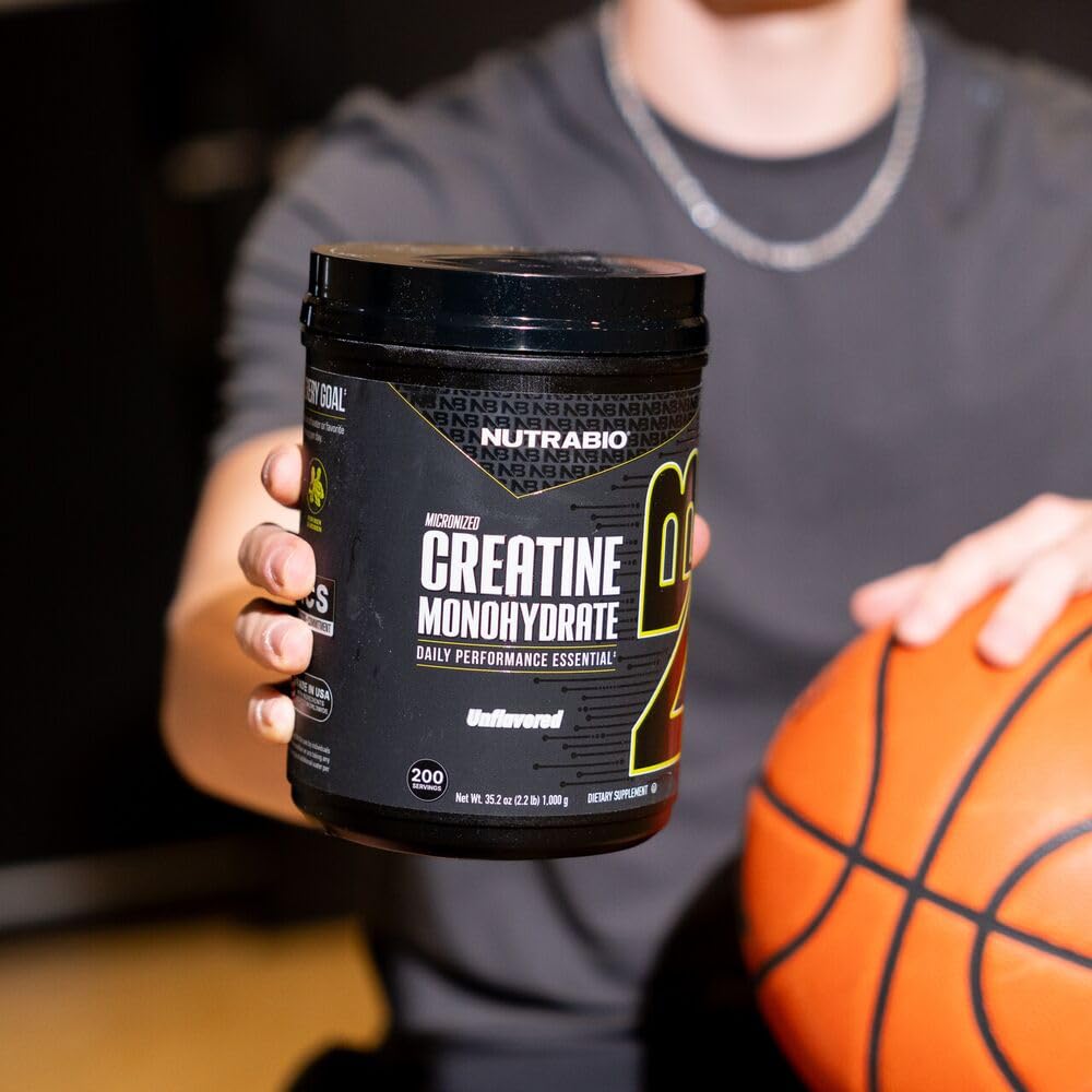 NutraBio creatine bottle close-up showing purity