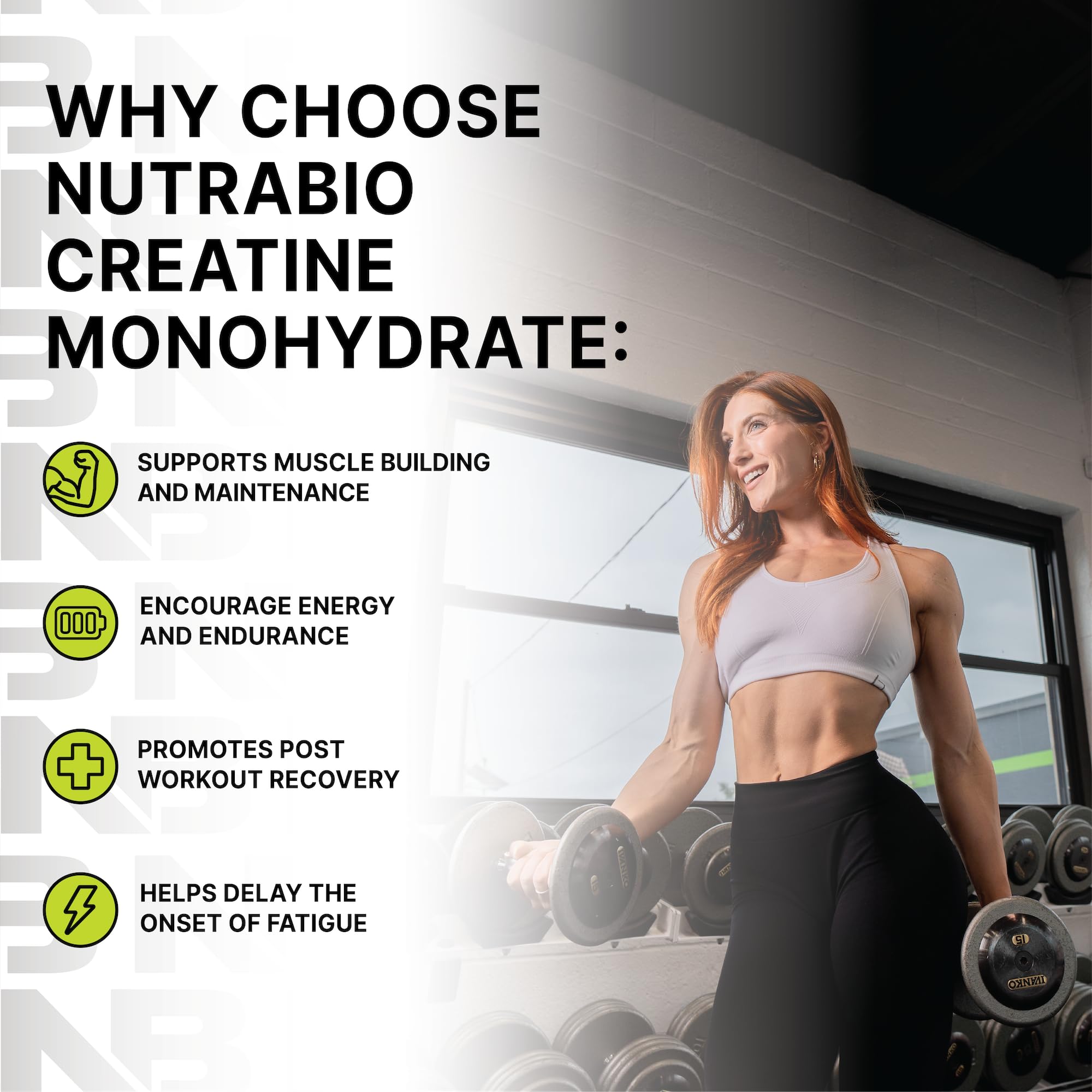 Close-up of NutraBio creatine monohydrate jar label