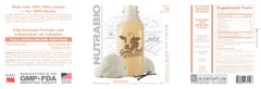 Pouring NutraBio whey shake into a glass after a workout.