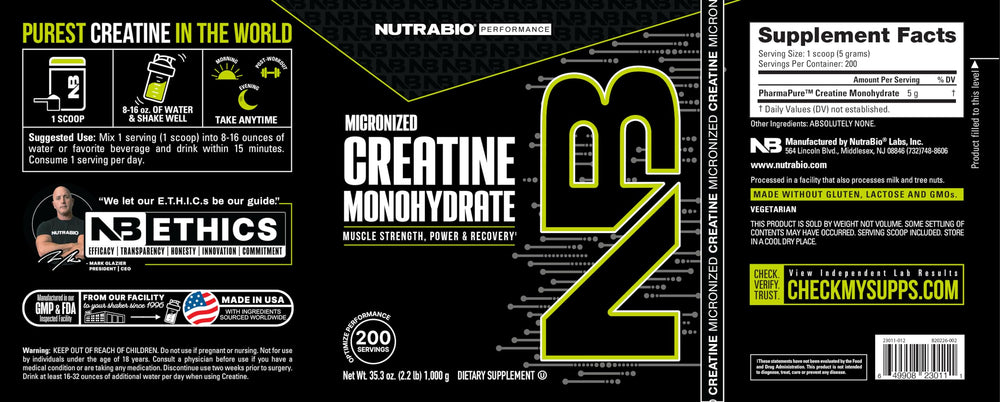 NutraBio pure creatine monohydrate ingredient details