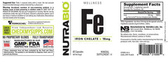NutraBio Iron Chelate label close-up highlighting Ferrochel absorbency.