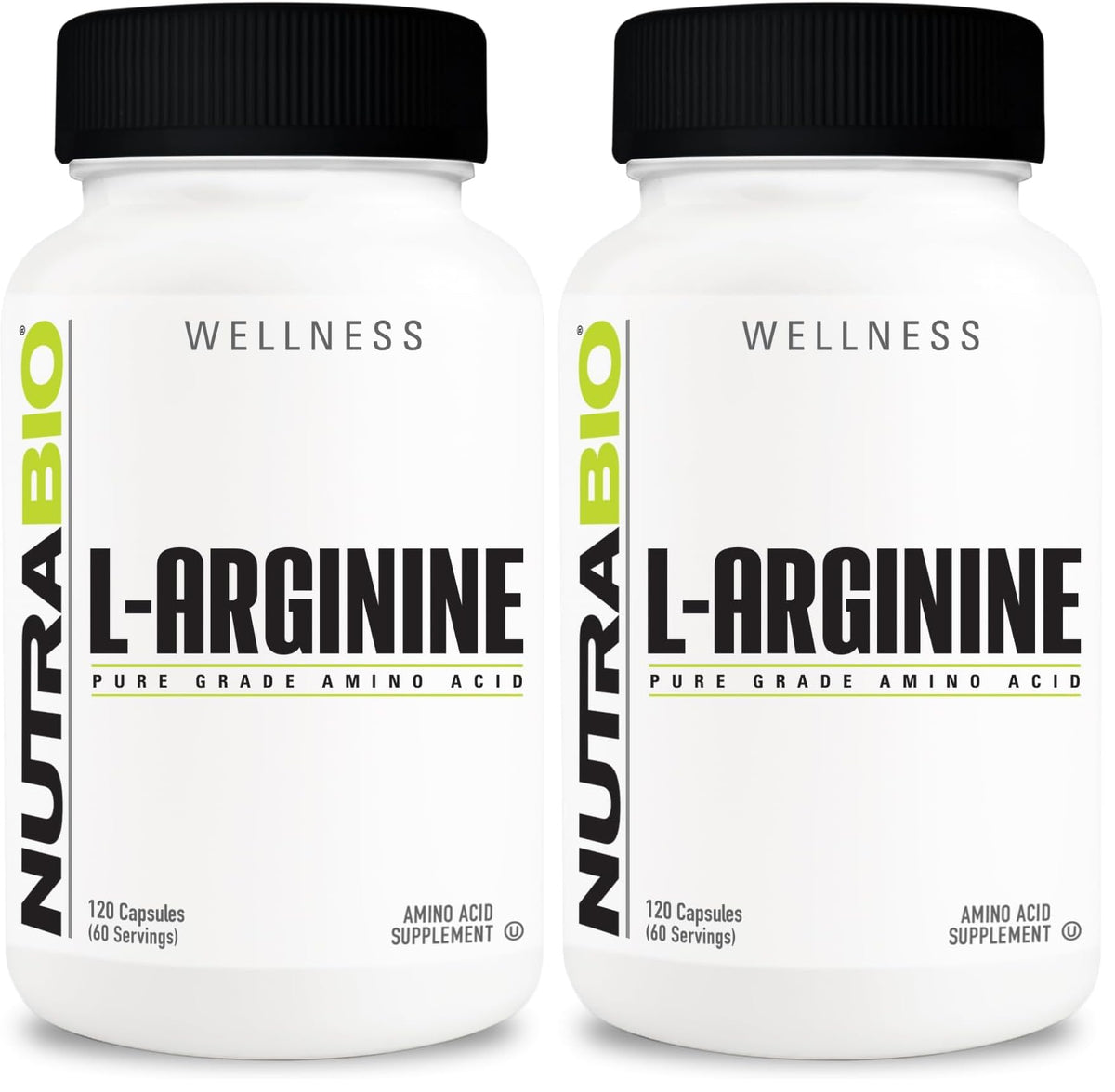 NutraBio L-Arginine bottle showing nitric oxide support for vascular health