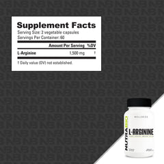 NutraBio L-Arginine label close-up with third-party testing indicators