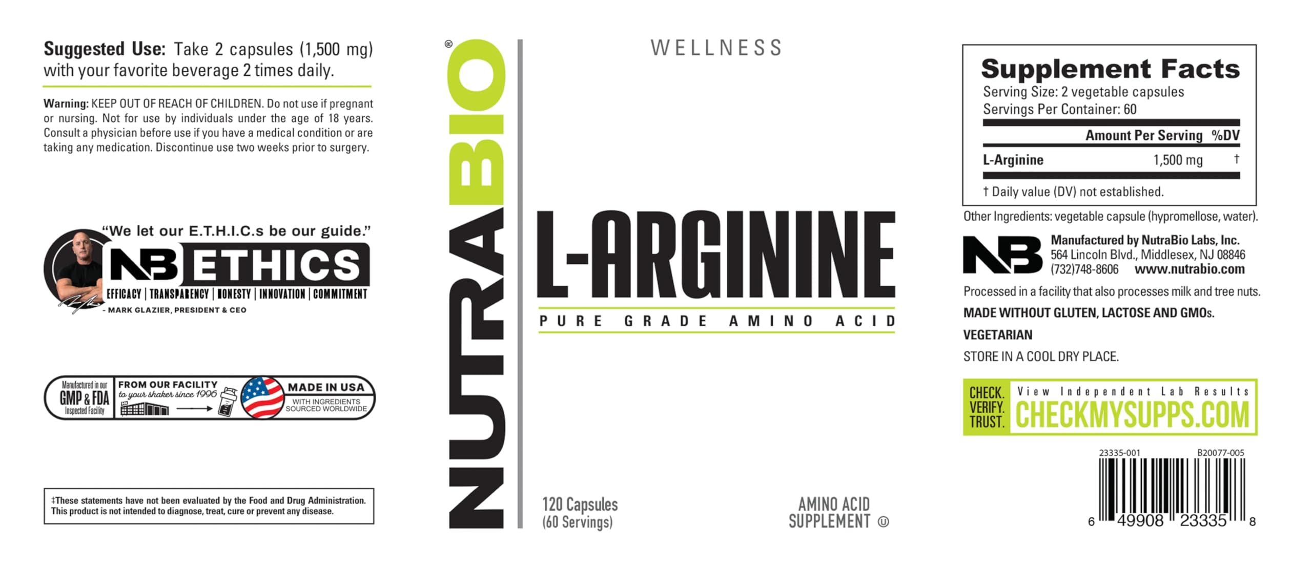 NutraBio serving size graphic illustrating 750 mg per capsule