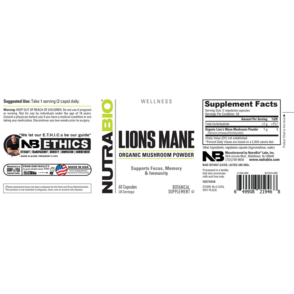 NutraBio Lions Mane bottle in hand conveying daily wellness routine