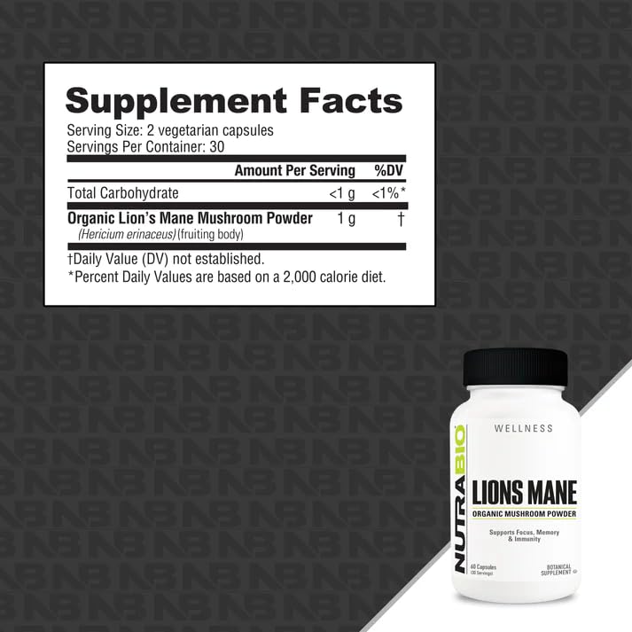 NutraBio Lions Mane capsules being poured to emphasize daily cognitive support