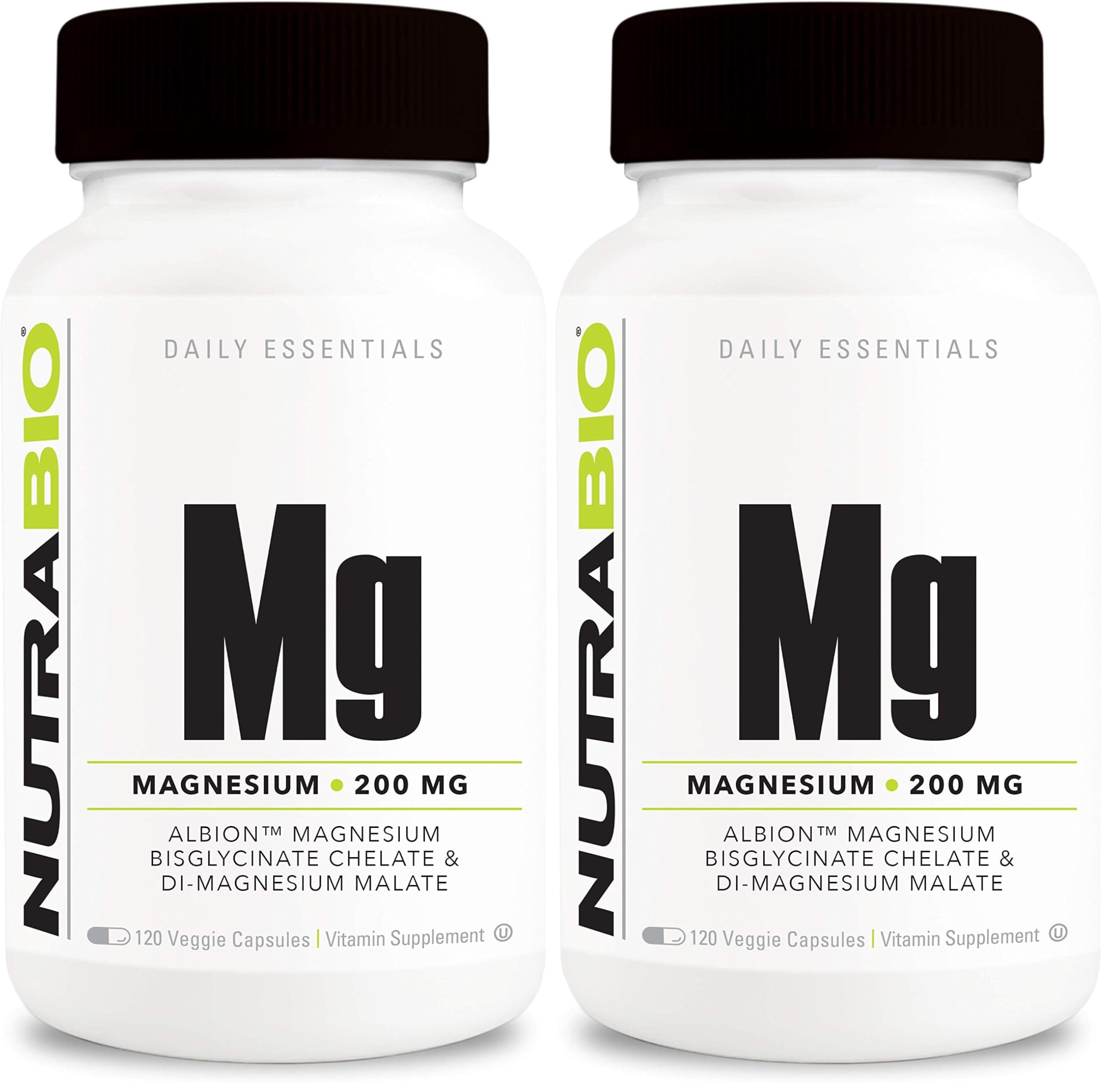 NutraBio Magnesium Biglycinate bottle highlighting enhanced absorption for restful evenings