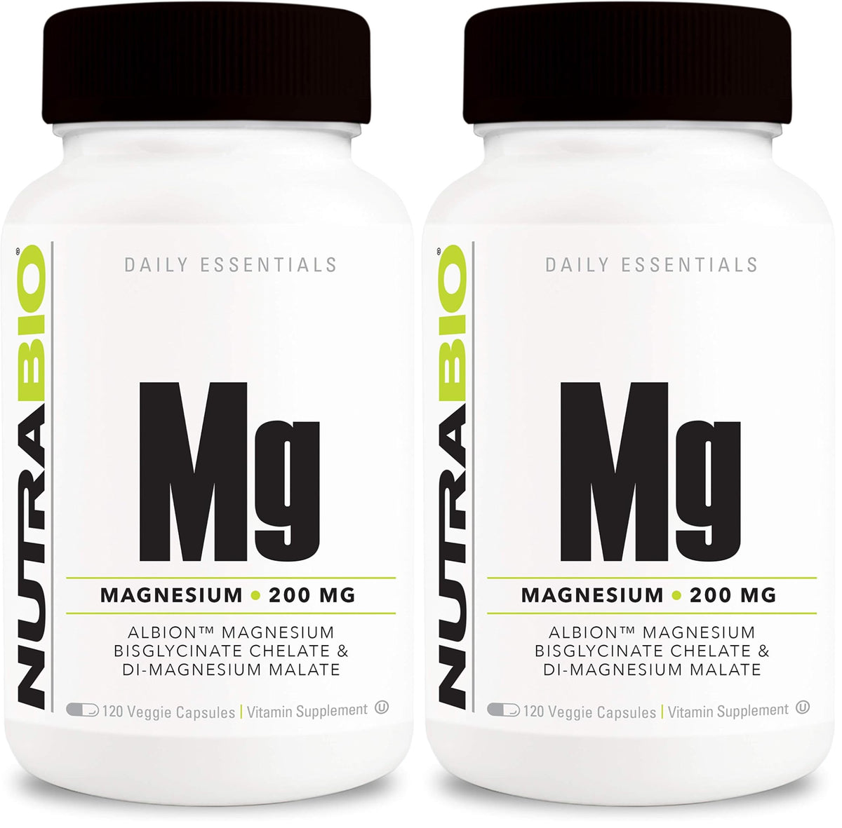 NutraBio Magnesium Biglycinate bottle highlighting enhanced absorption for restful evenings