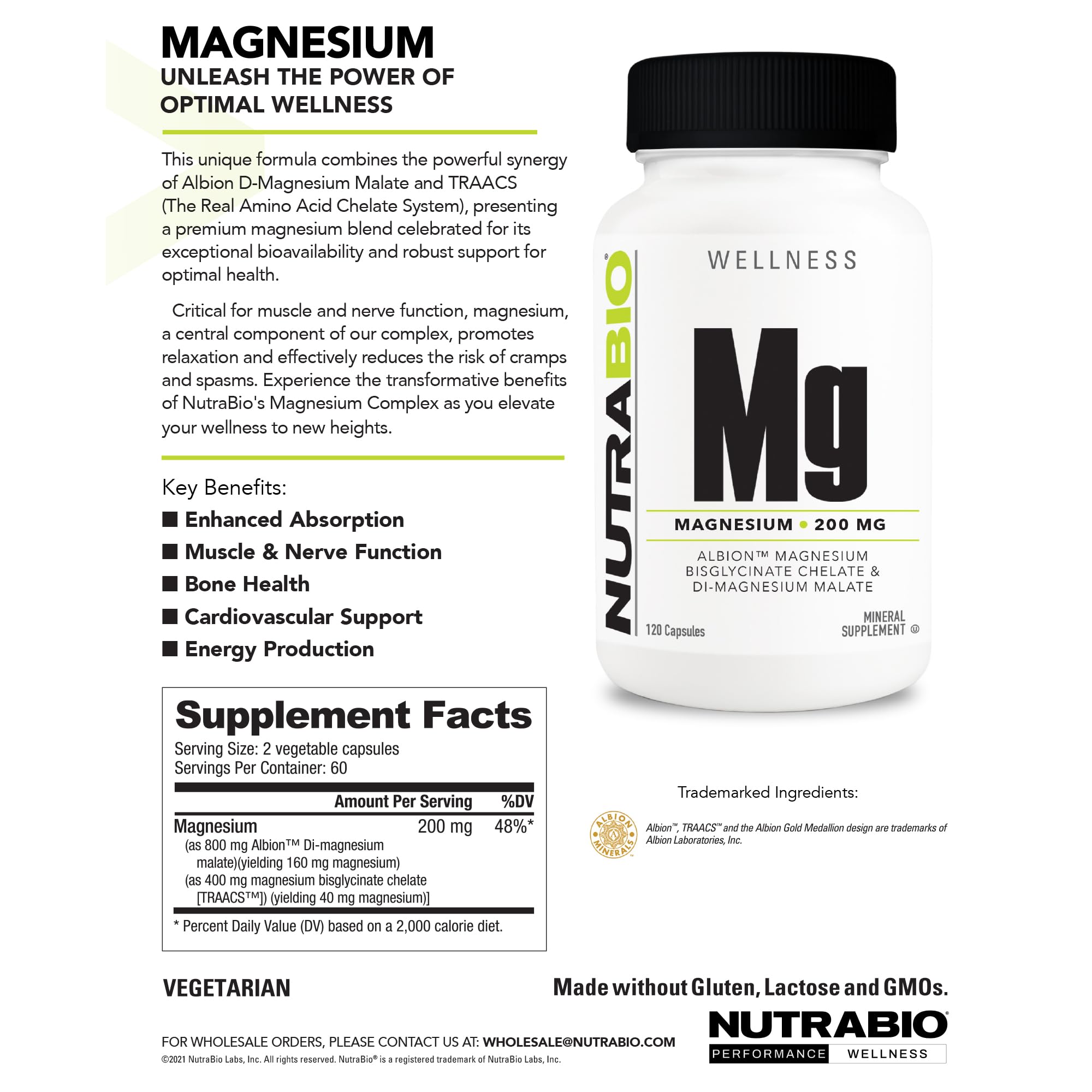 NutraBio Magnesium Vegetarian Gluten-Free bottle showing inclusivity