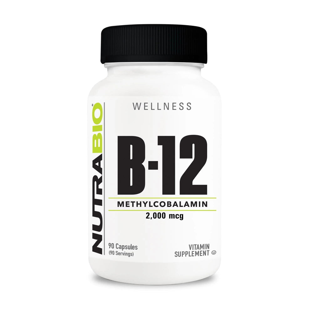 NutraBio Methyl B-12 bottle label highlighting 2000mcg for energy support
