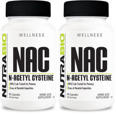 NutraBio NAC bottle label close-up showing dosage and quality.