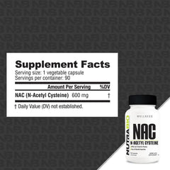NutraBio NAC capsules pack highlights convenient daily dosing.