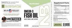 NutraBio Omega-3 bottle label detailing EPA and DHA information.