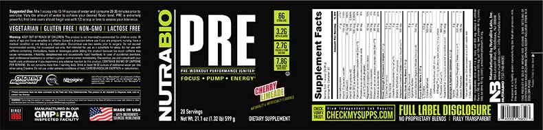 NutraBio PRE Workout old formula serving on bench signaling reliability for training.