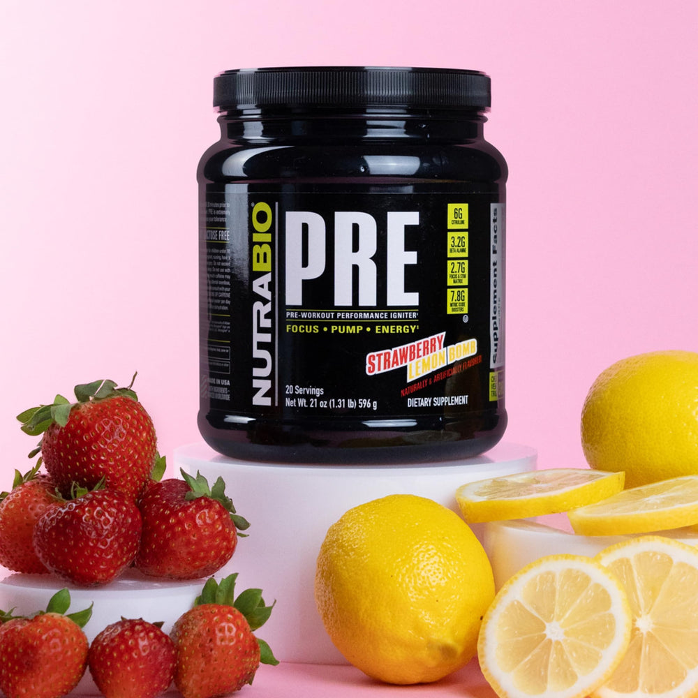 NutraBio PRE Workout Old Formula ingredient blend close-up featuring beta-alanine and caffeine