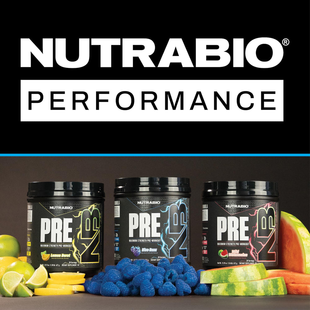 NutraBio Preworkout Blue Razz mixed drink in shaker bottle