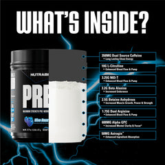 NutraBio Preworkout Blue Razz scoop measuring the serving