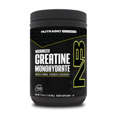 NutraBio Pure Creatine Monohydrate bottle label emphasizing purity and testing for reliable workouts