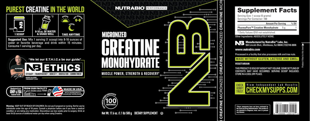 NutraBio Creatine Monohydrate in glass bowl for versatile post‑workout use